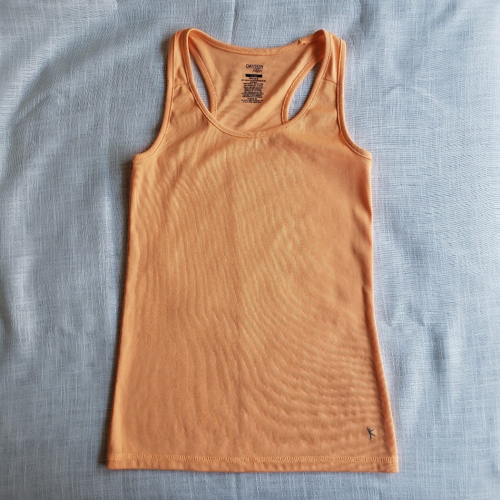 Womens Small S Danskin fitted workout gym racerback tank top neon orange